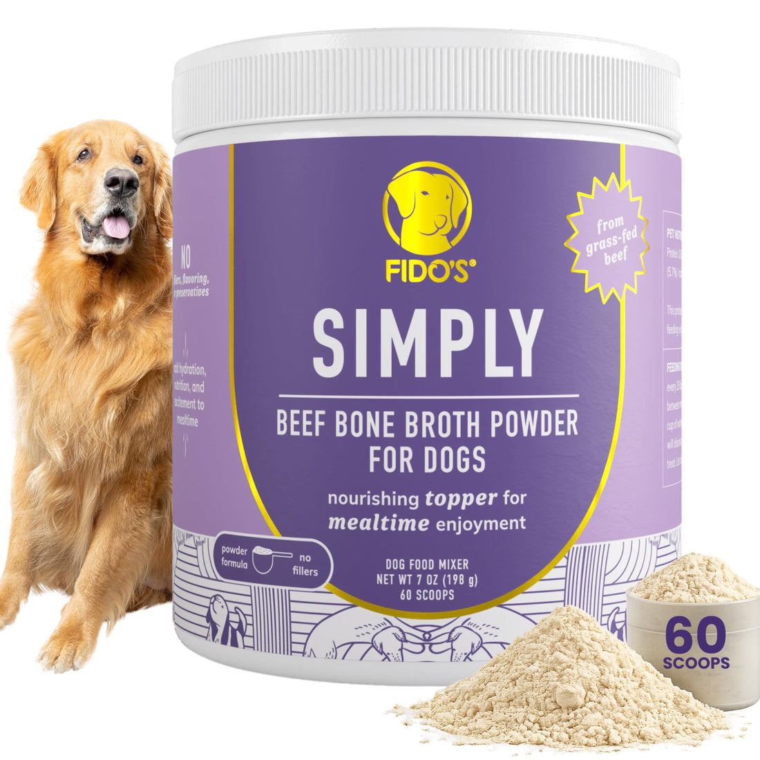 Fido's Grass-Fed Beef Bone Broth for Dogs 7oz with 94% Protein
