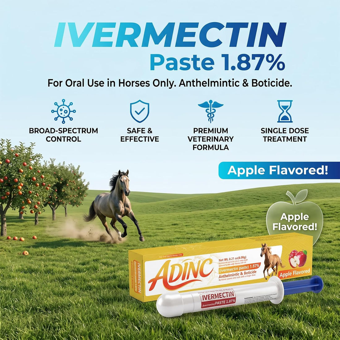 Ivermectin Horse Paste 1.87%, Apple Flavored Equine Dewormer