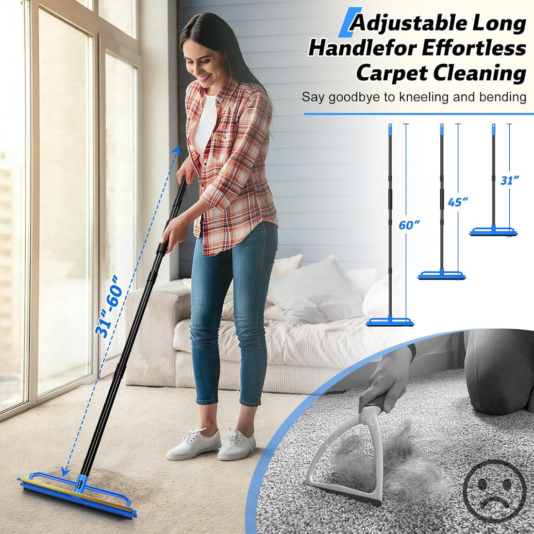BUVE 2 in 1 Carpet Rake for Pet Hair Removal Tool