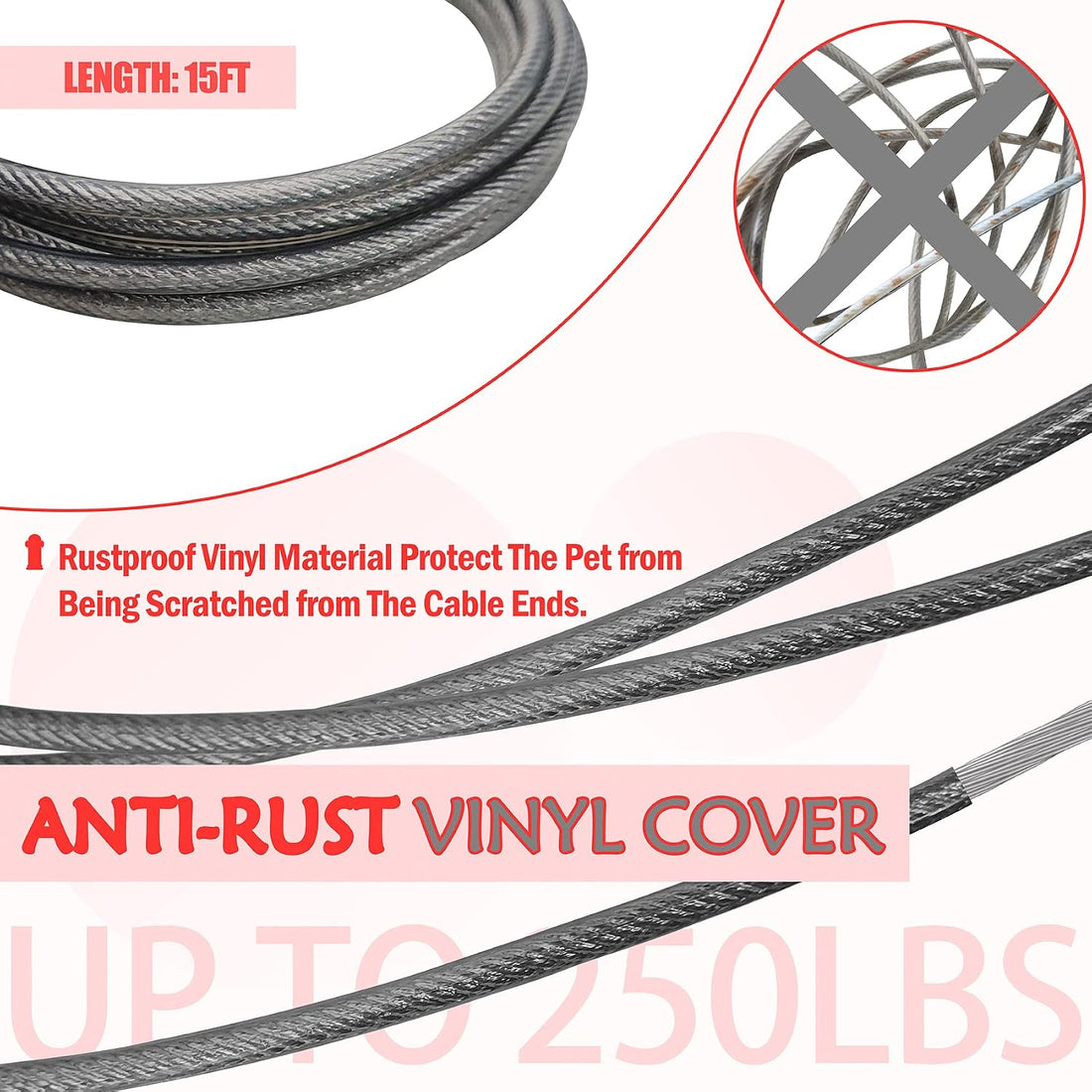 Petest Reflective Tie Out Cable with Crimp Cover for Super Dogs Up