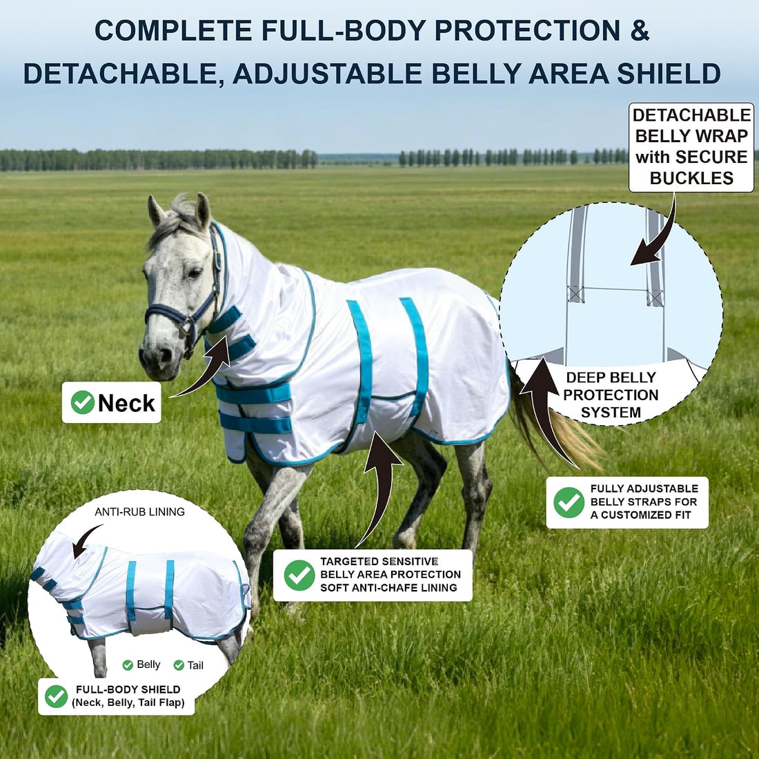 Mini Horse & Pony Mesh Fly Sheet with Neck & Belly Wrap White 46