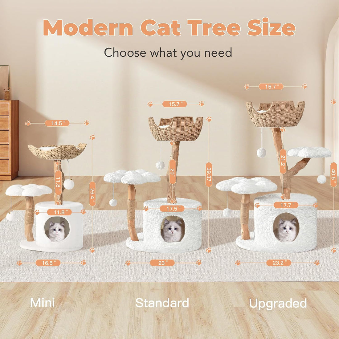 Easyego Modern Cat Tree, 26.3" Aesthetic Wood Cat Tree Tower