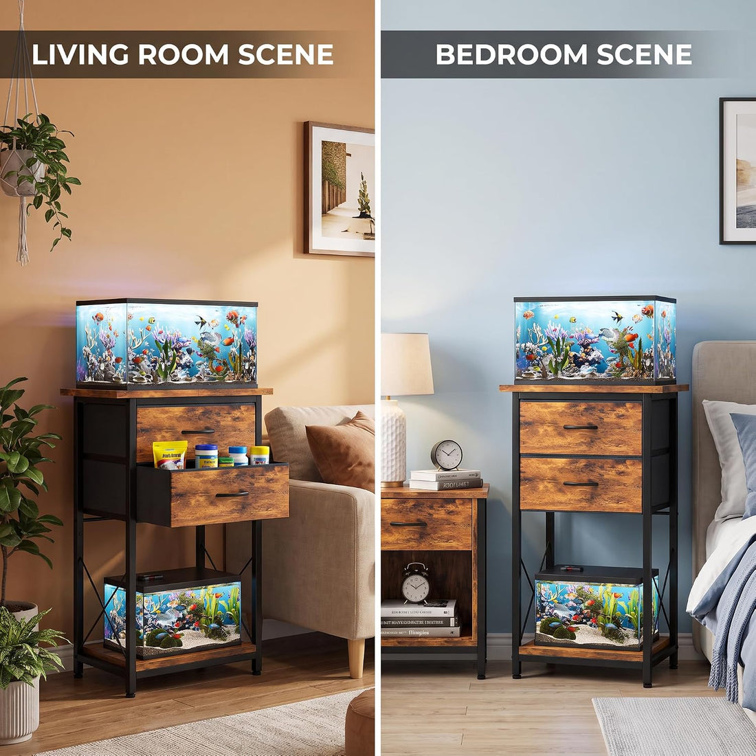 5-10 Gallon Fish Tank Stand with 2 Drawers and Storage Shelves