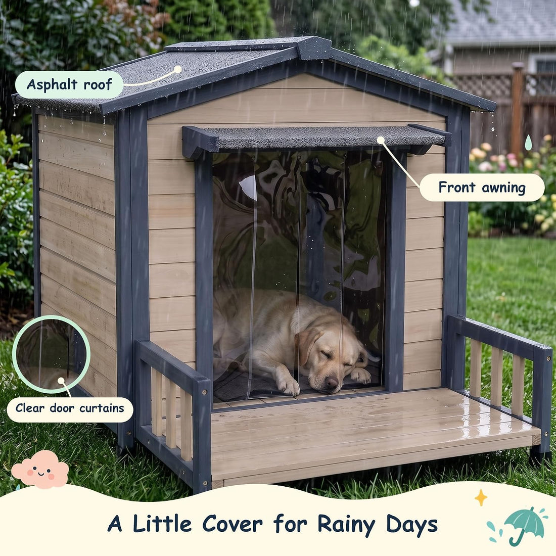 Large Dog House Outdoor Elevated Wooden Dog Kennel with Porch 39"