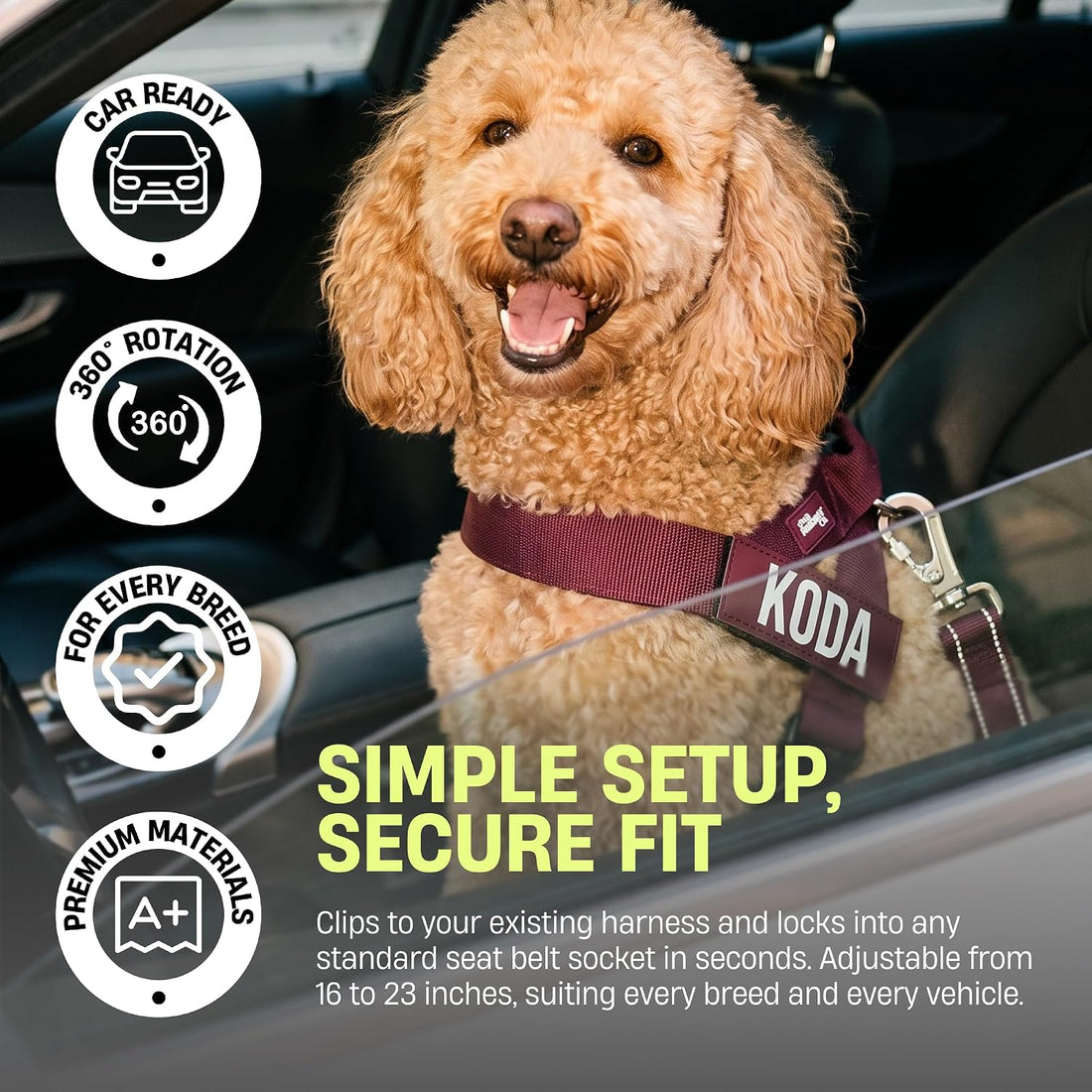 Dog Friendly Co. Dog Seat Belt, Adjustable Car Harness