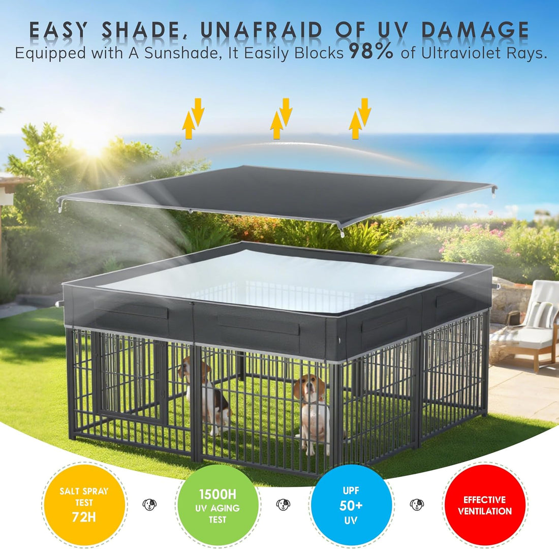 Dog Playpen Cover Reinforced with Waterproof Sunshade Curtain