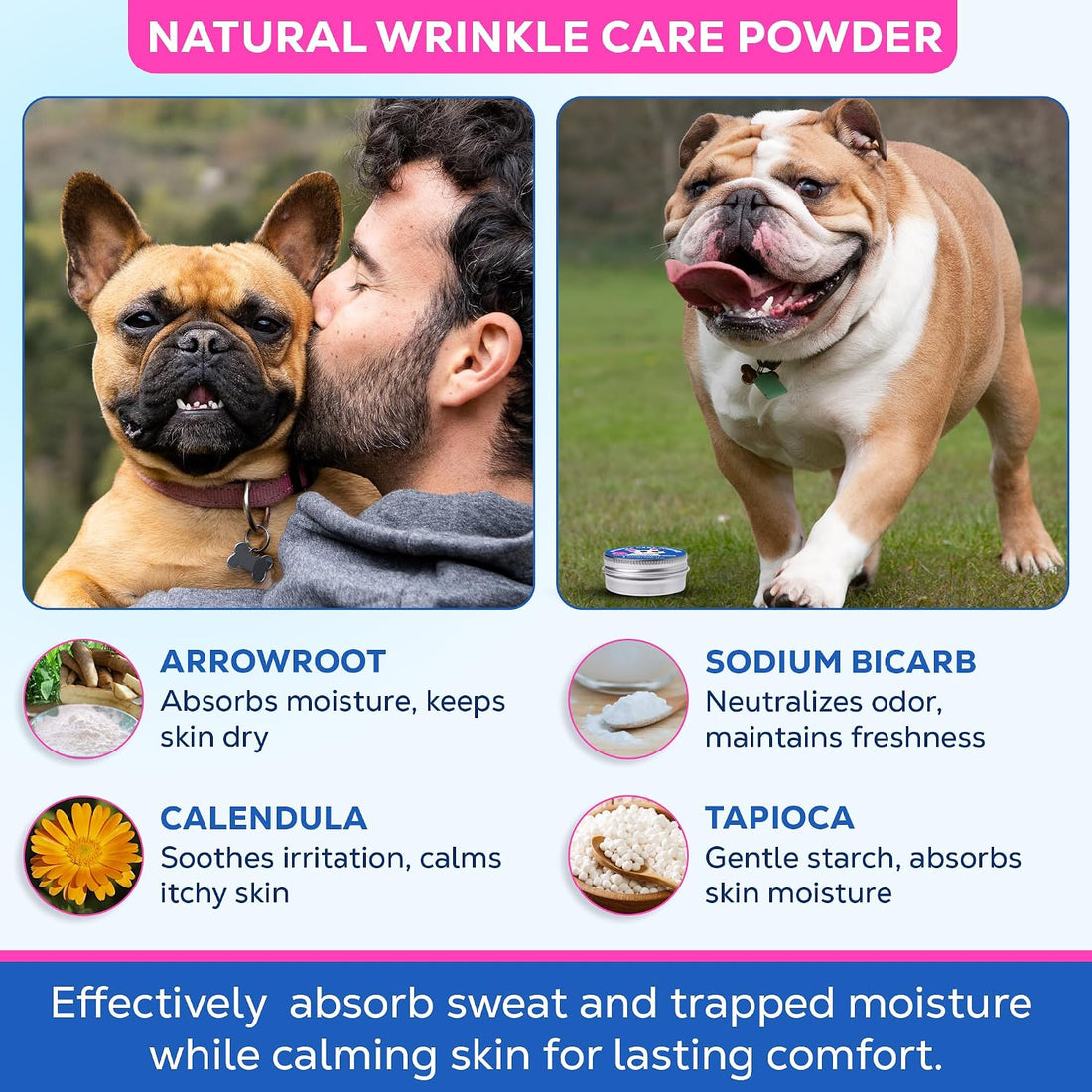 Bulldog Wrinkle Care Powder, Moisture & Odor Control, 50 g