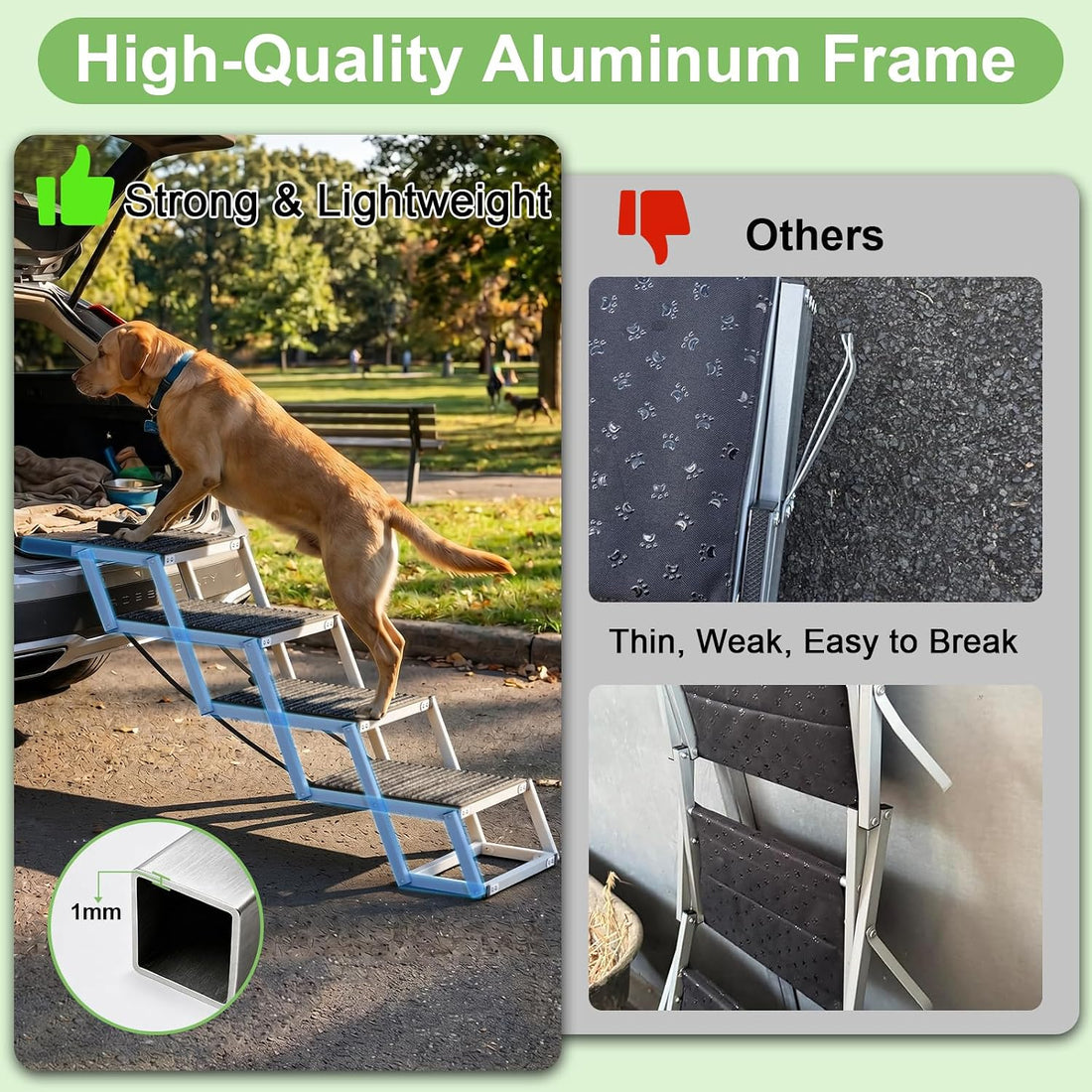 Dog Stairs for Large Dogs Extra Wide 20",Foldable Dog Ramp for Car