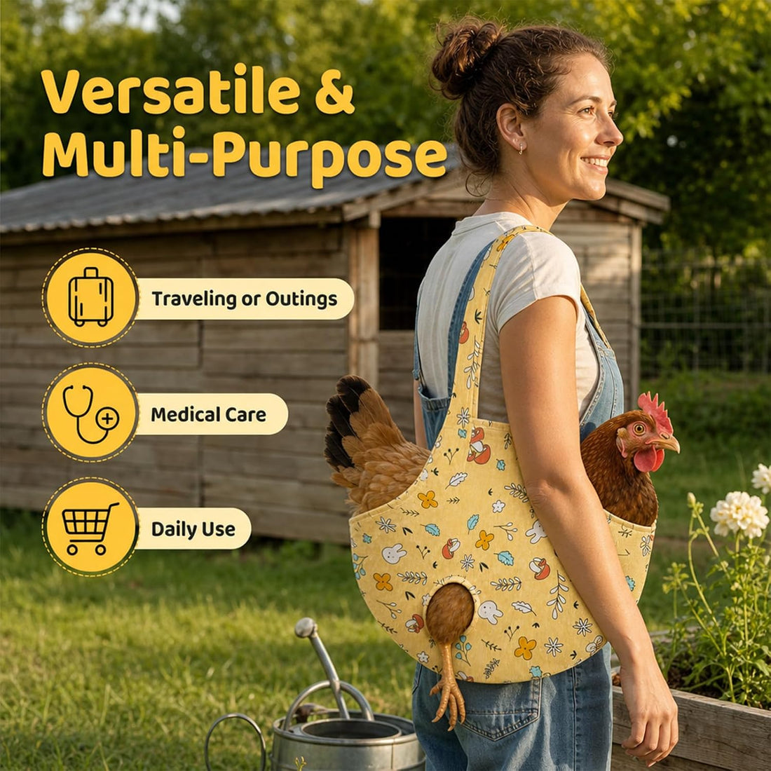2Pack Chicken Carrier Bag, Breathable Sling Bag for Hen Rooster Trip