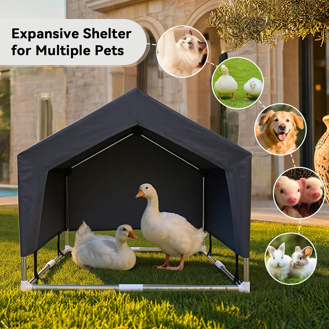 Outdoor Dog House Tent, Stainless Steel Frame Dog Shade Shelter