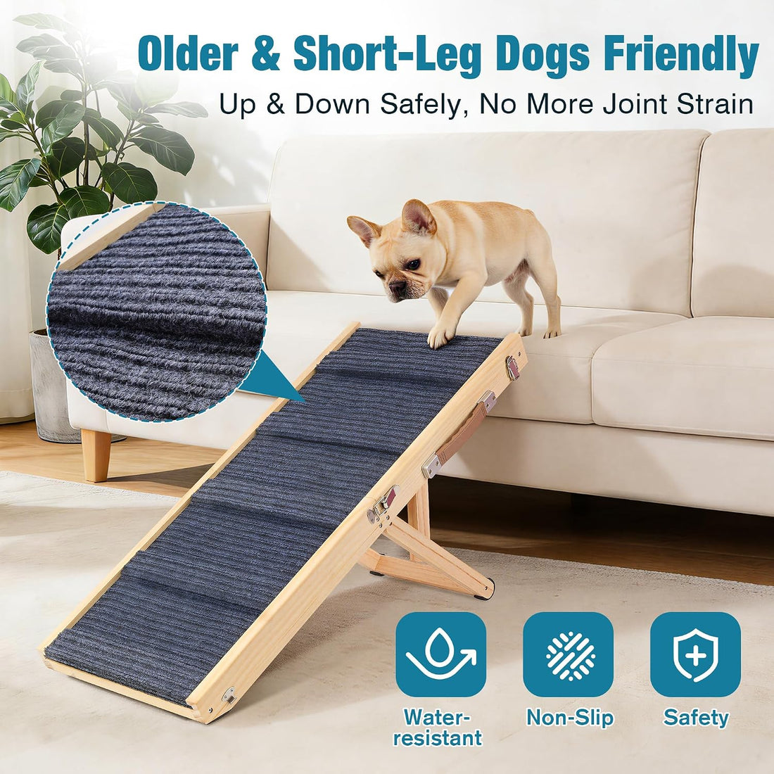 Dog Ramp for Bed, 24" H Adjustable Folding Ramp for Dogs to Get on Bed