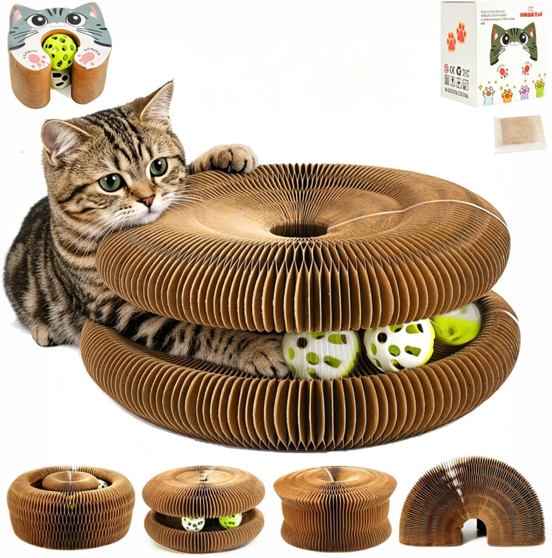 Kitty Kurls Magic Organ Cardboard Cat Scratcher Toy with 2 Balls