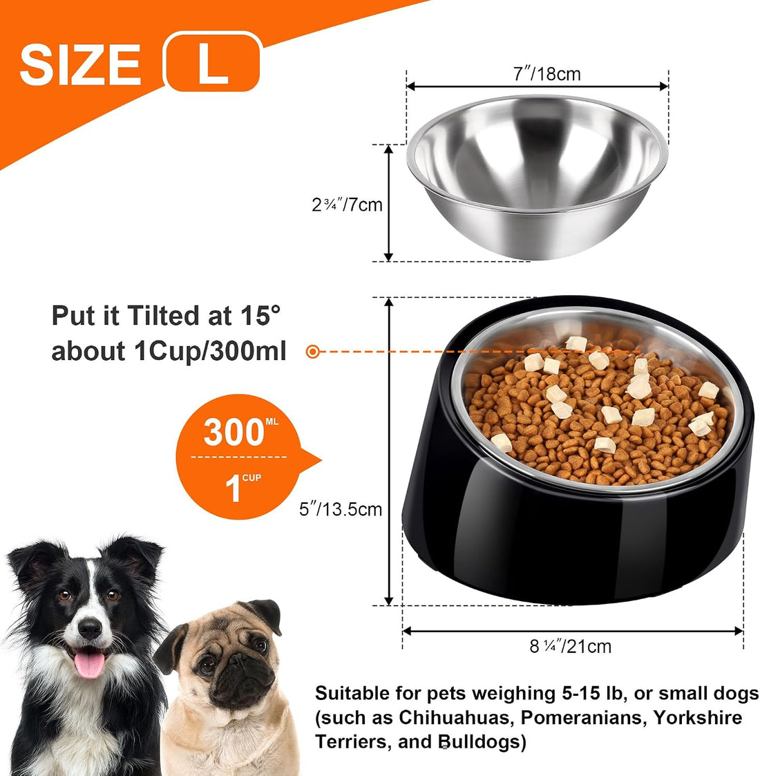 Tilted Dog Bowl Non-Slip & Non-Spill Pet Feeder with Elevated
