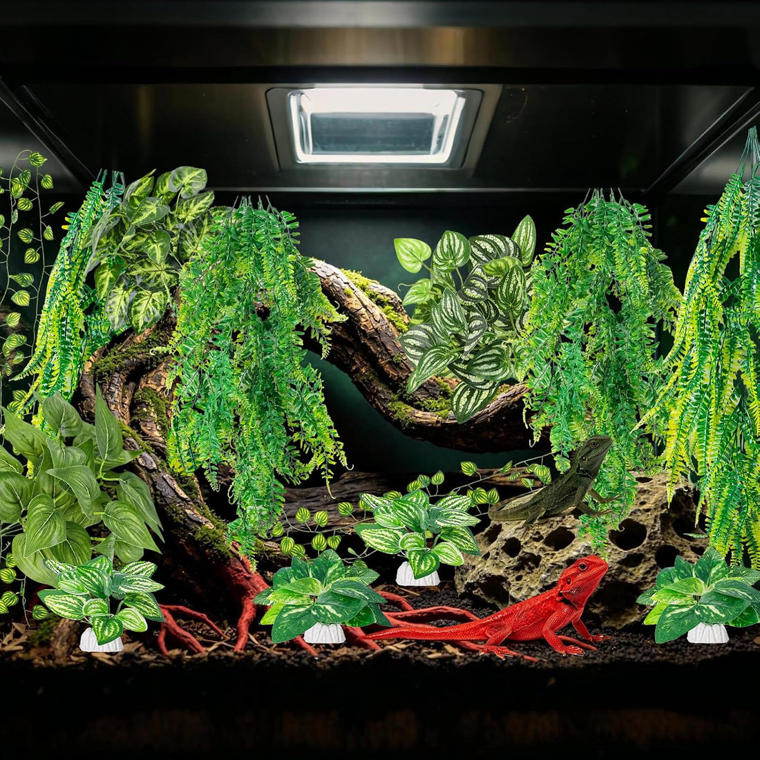 CousDUoBe 13Pcs Reptile Plants for Bearded Dragon Tank Accessories