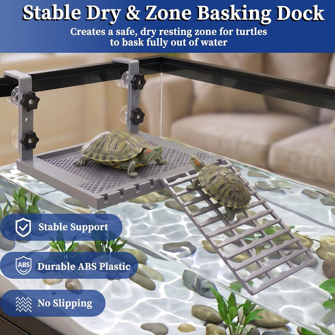 Hanging Turtle Basking Platform with Food Tray and Ramp