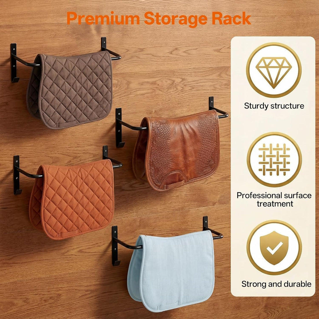 4 Pack Horse Blanket Rack, 34 Inch Wall Mounted Bar with Bridle Hooks