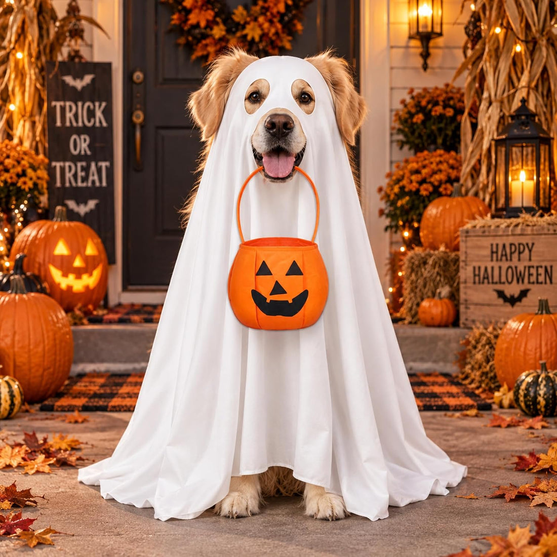 Huhumy 2 Pcs Halloween Ghost Costume for Dog Cat White Cape