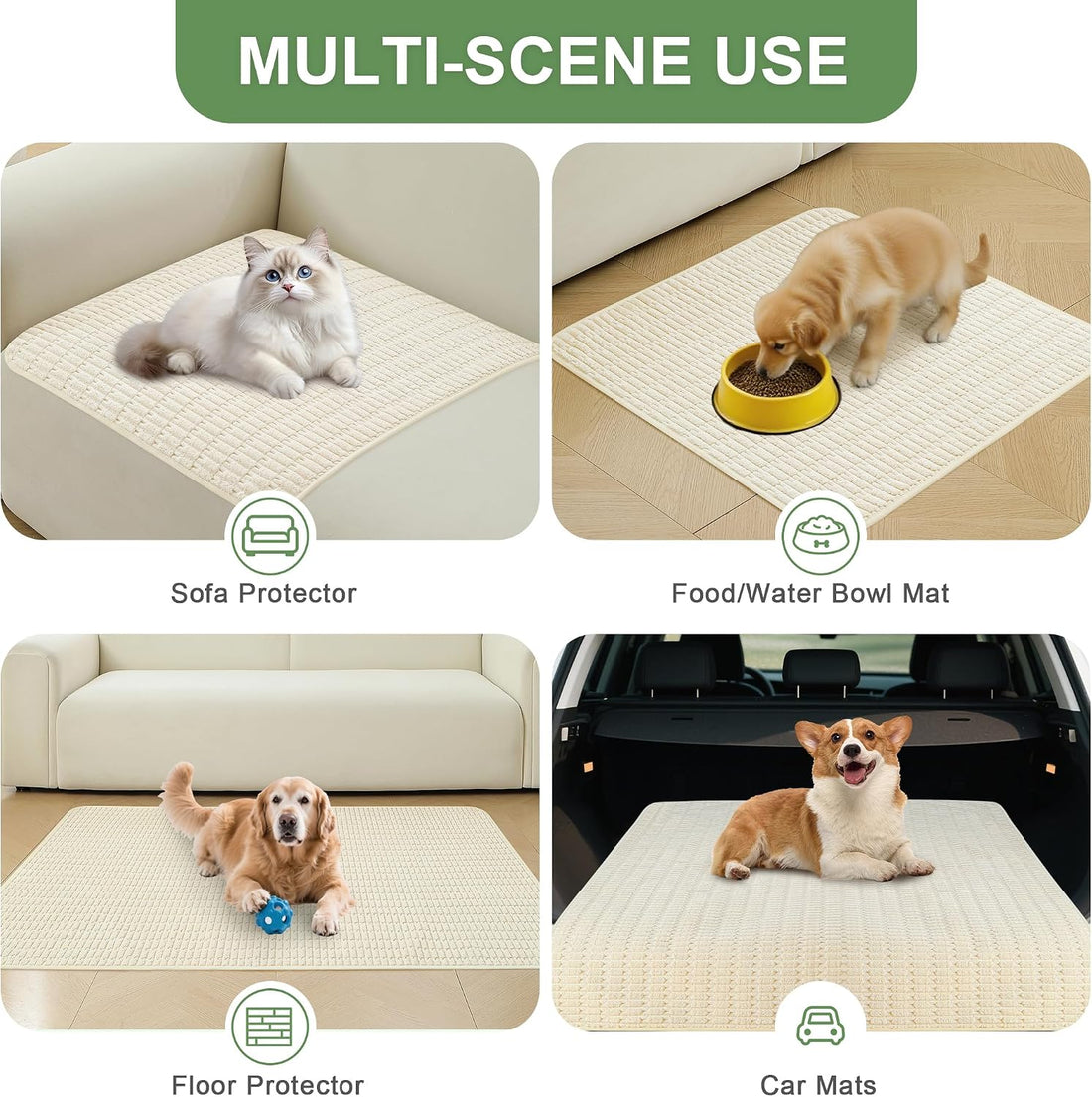 Washable Pee Pads for Dogs Puppy Pad, Cream White 40”x40” 2 Pack