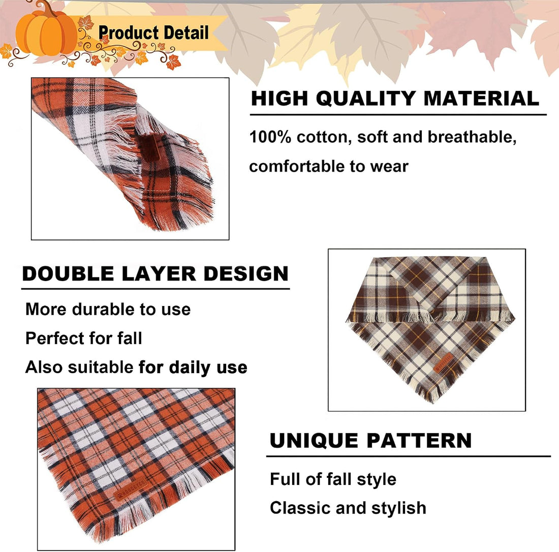 ADOGGYGO Fall Dog Bandana, Brown Plaid Thanksgiving Bandanas for Dogs