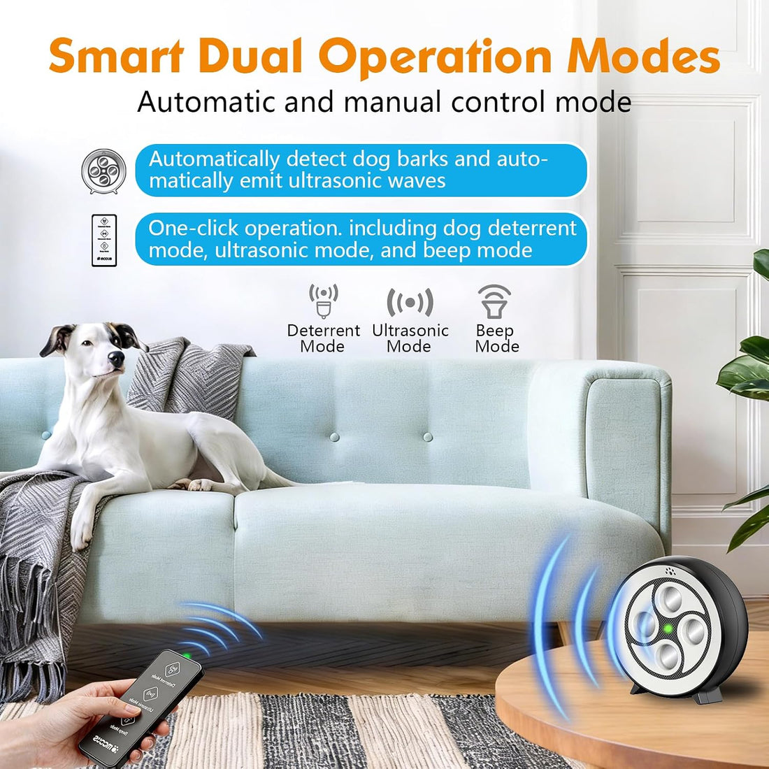 Dog Barking Deterrent with Remote, Rechargeable, 6 Modes, 200ft Range