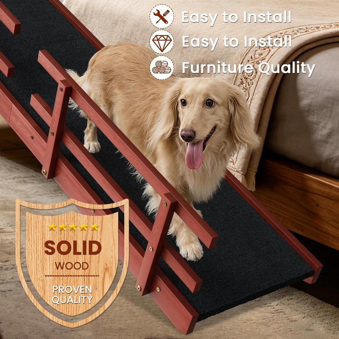 whiffee 60" Dog Ramp for Bed & Couch with Top Rest Platform & Wheels