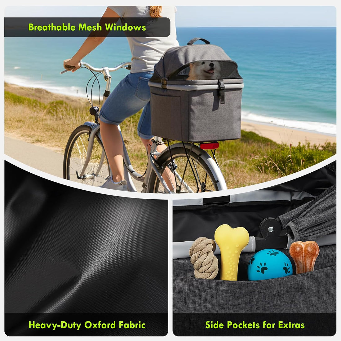Foldable Dog Rear Bike Basket Supports Up to 22 lbs with Metal Frame