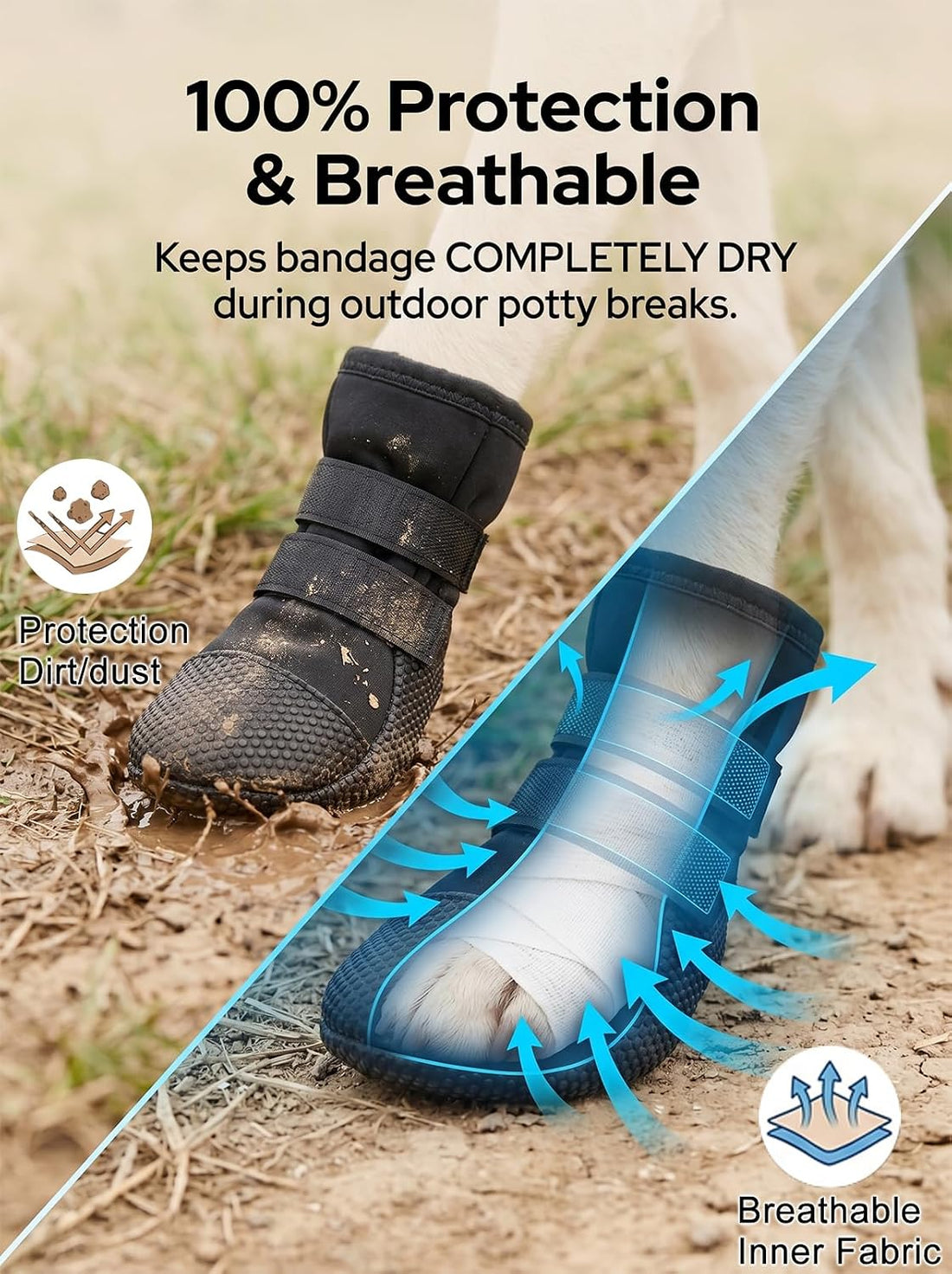 Dog Paw Wound Protection Kit with Recovery Boot & Self-Adhering