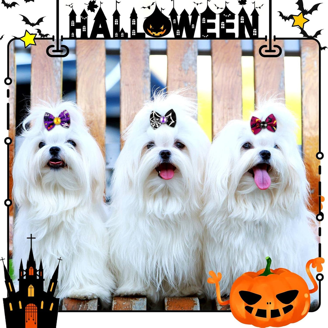 Tondiamo 100 Pack Halloween Dog Hair Bows Ghost Pattern Rubber Bands