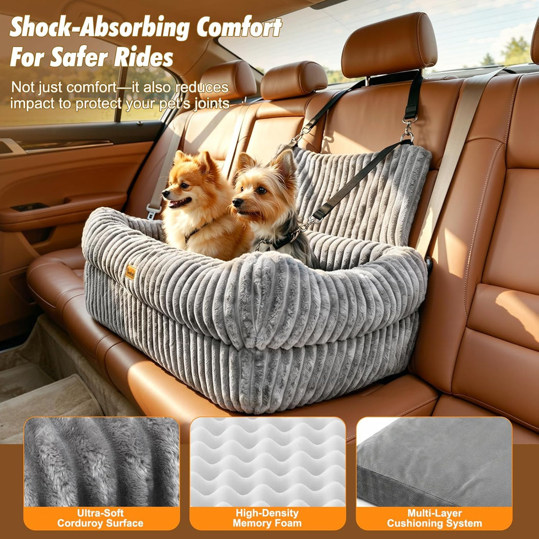 Pawaboo Dog Car Seat Bed, Memory Foam Booster for Medium/Large Dogs