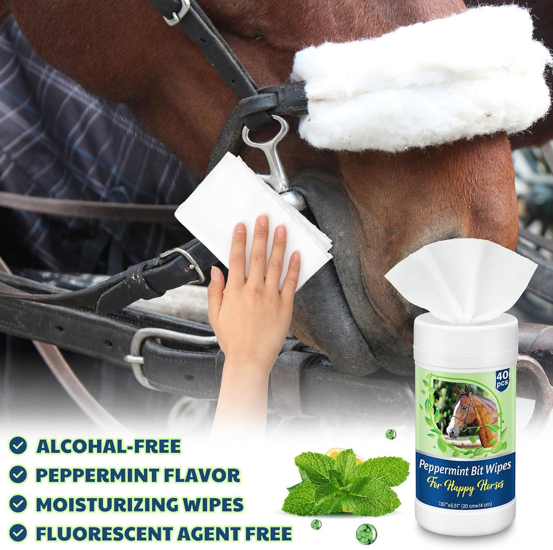 Threlaco 3 Pack Horse Bit Wipes, Peppermint Horse Bit Cleaners