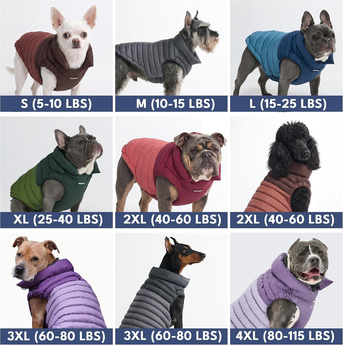 Spark Paws Dog Puffer Jacket, Winter Coat for Small Medium Large Dogs