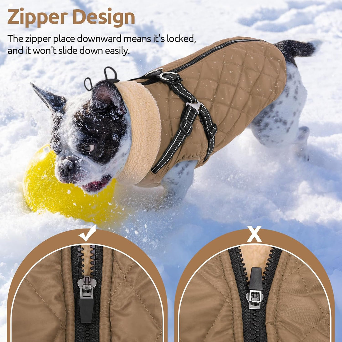 Queenmore Dog Jackets for Medium Dogs, Dog Coat with Harness Built in