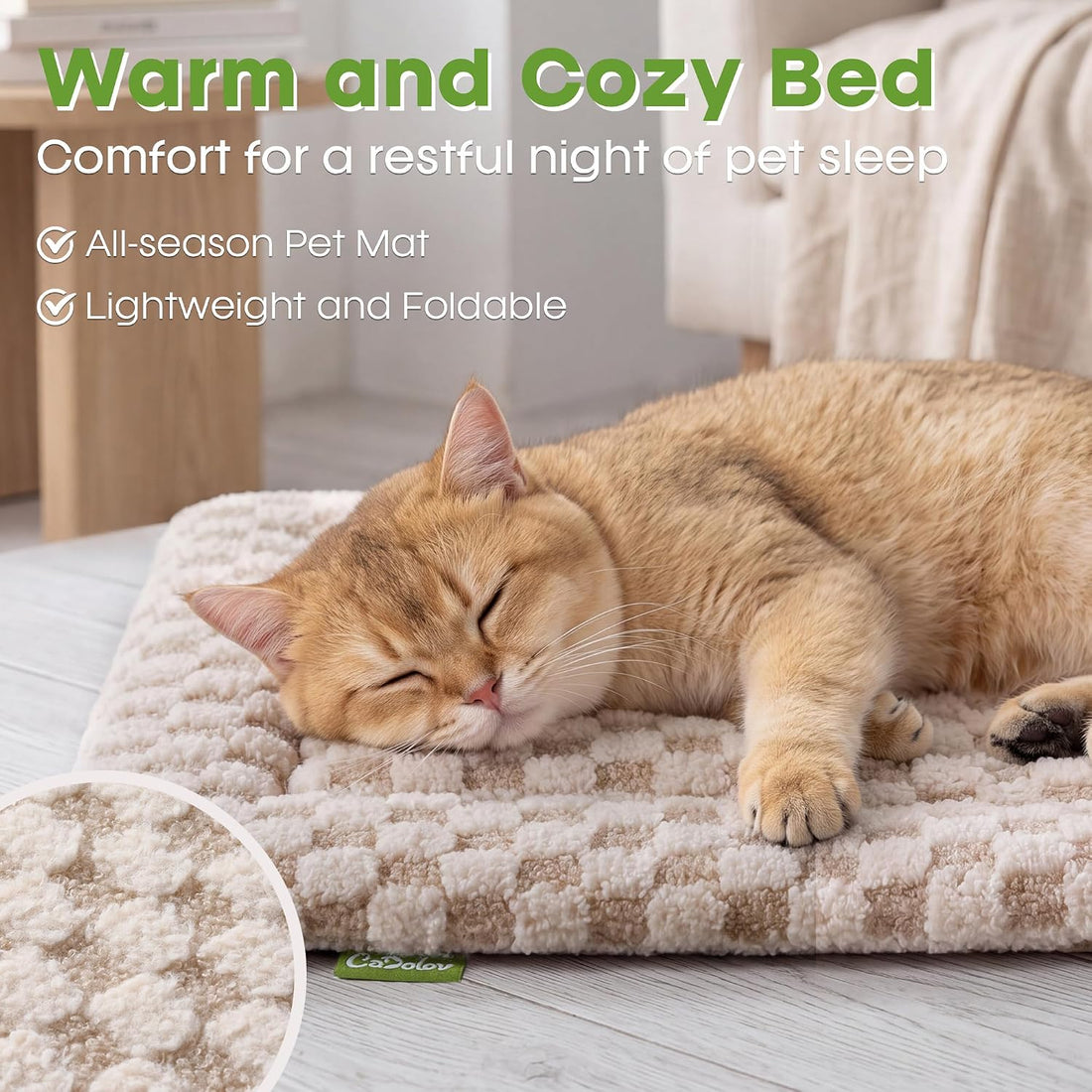 Pet Bed Mat Crate Pad for Cats Small Dogs, Khaki 24''x18''