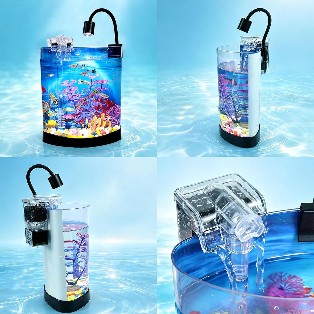 1 Gallon Fish Tank, Half Moon Shape, Mini Aquarium Starter Kit