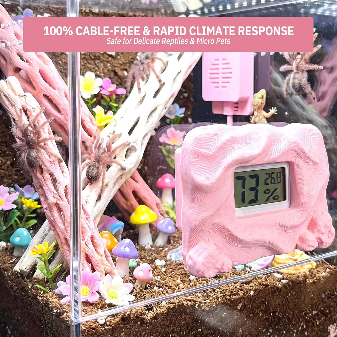 Magnetic Reptile Thermometer and Humidity Gauge, Pink