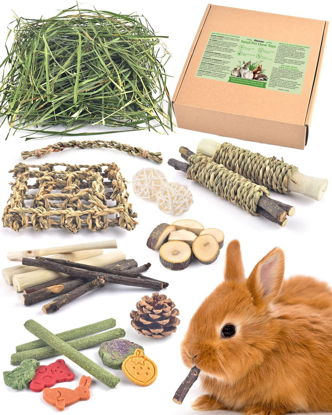 Bissap Rabbit Chew Toy, Natural Bunny Treats Snacks with Timothy Hay