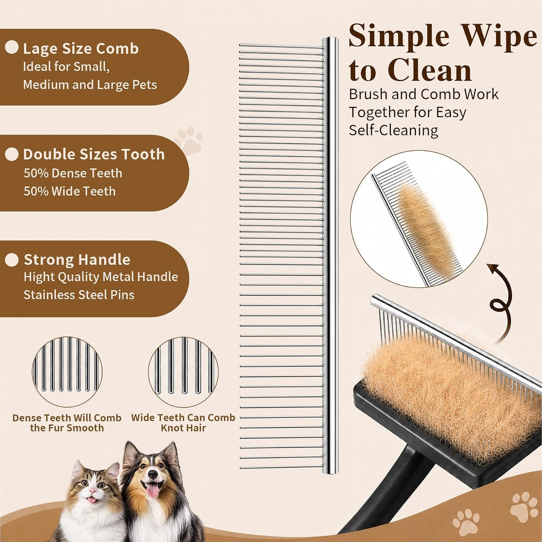 Slicker Brush for Dogs, Long Pin Doodle Brush with Metal Comb, Black