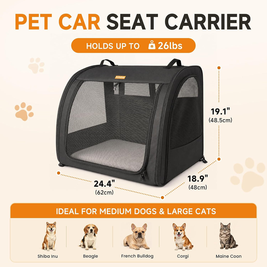 Dog Car Crate for Medium Dogs, Soft-Sided Collapsible