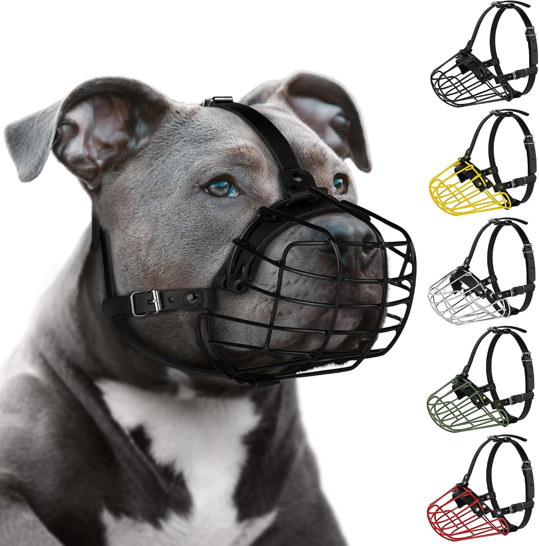 Pitbull Dog Muzzle Metal Mask Amstaff Secure Wire Basket Adjustable