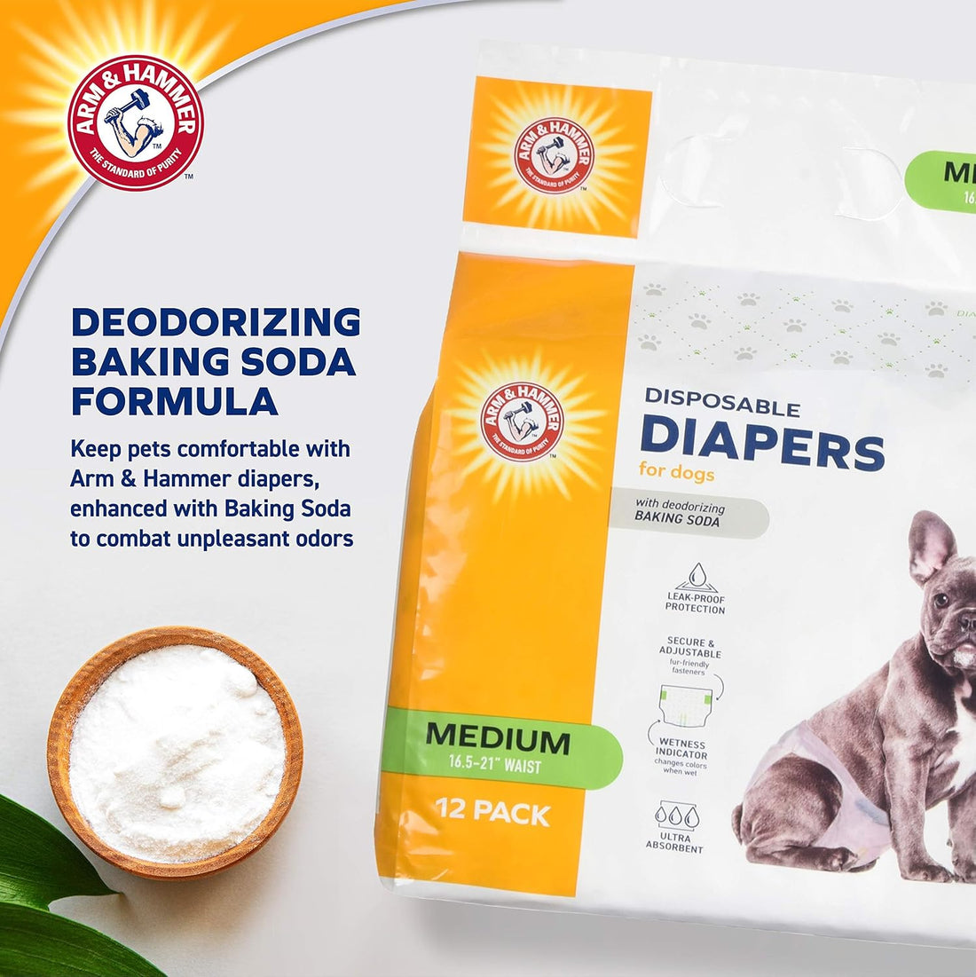 Arm & Hammer Disposable Female Dog Diapers, Medium, 12 Count