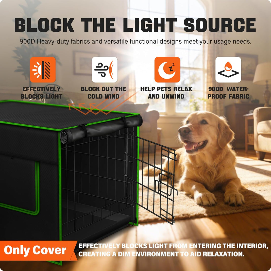Ventilated Dog Crate Cover, Double Windows&Top Breathable Mesh.