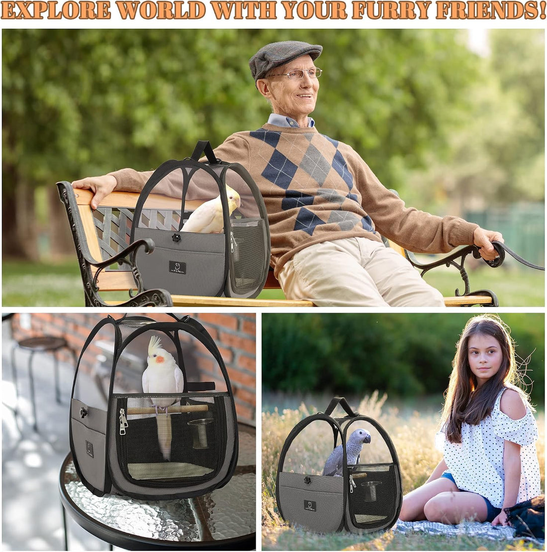 Bird Carrier for Travel with Clear Windows, Breathable Safe Fabric