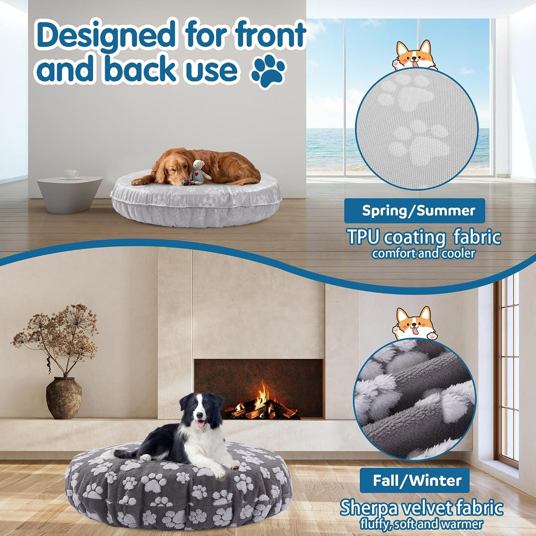 BALAPET Washable Dog Bed Covers Replacement Round Waterproof Bed
