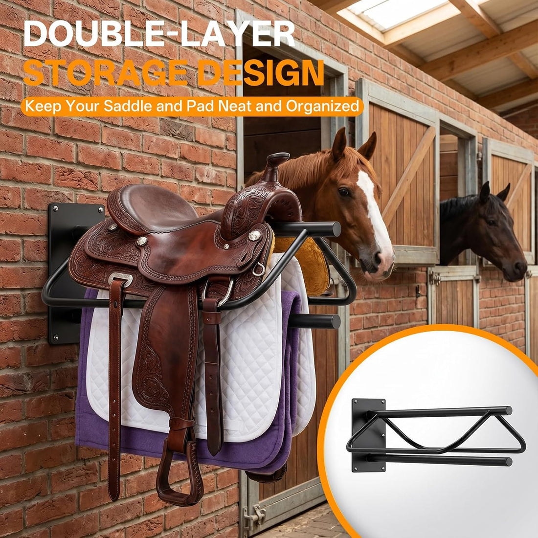 4 Pack Wall Mounted Saddle Racks with Pad Bar,Heavy Duty Black Saddle