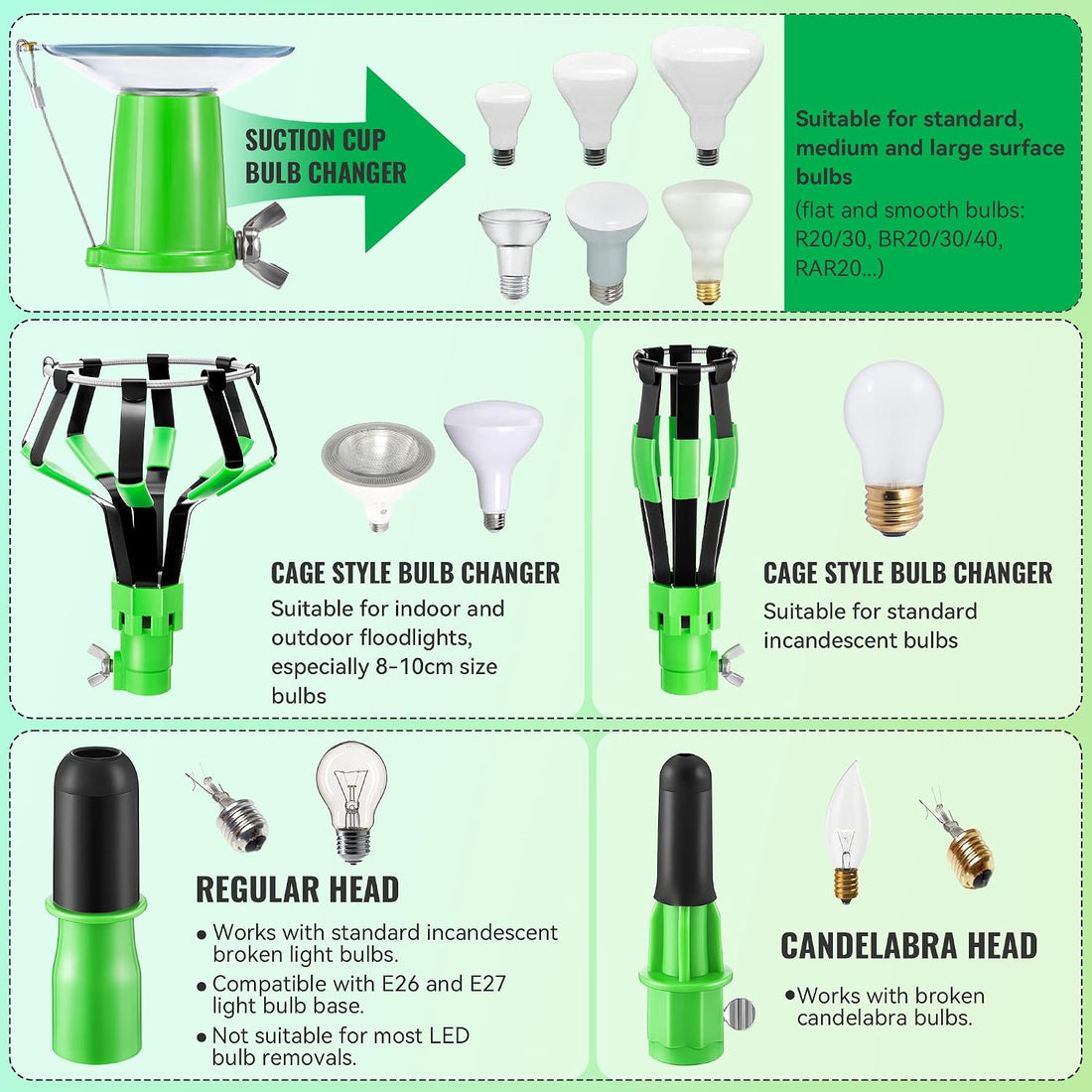 Dreyoo 4 Pcs Light Bulb Changer Set, Suction Cup & Cage Changer