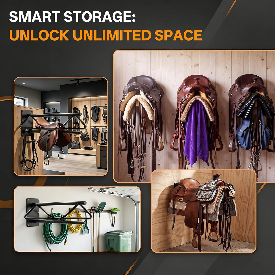 4 Pack Wall Mounted Saddle Racks with Pad Bar,Heavy Duty Black Saddle