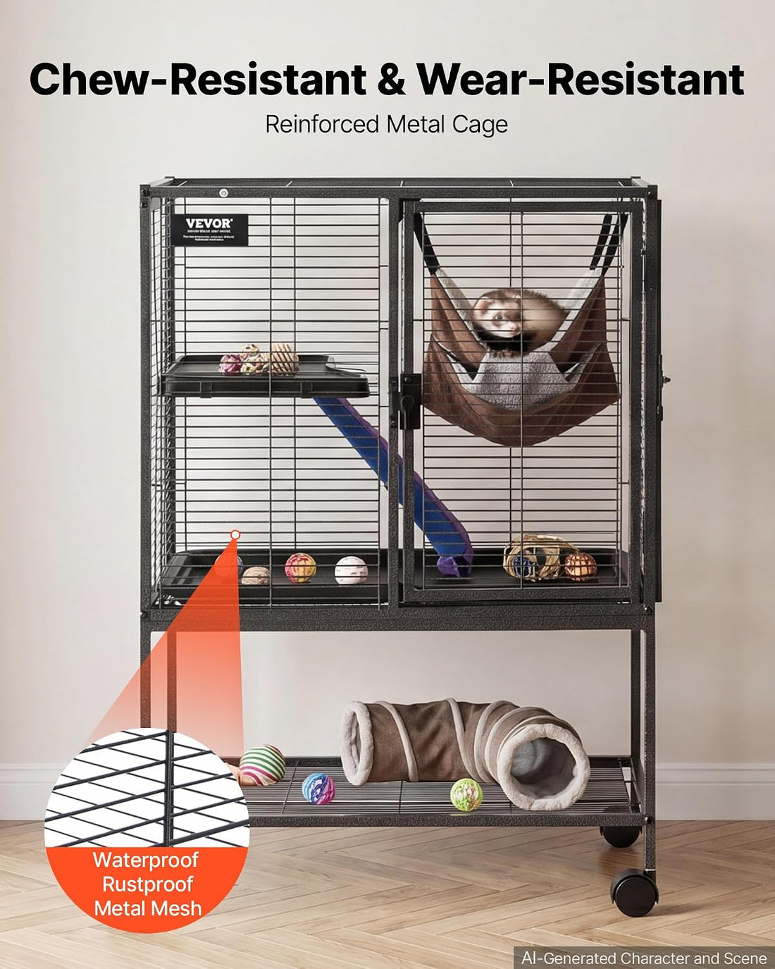 VEVOR Metal Small Animal Cage 34.06"H 2-Tier Rolling Ferret Cage On