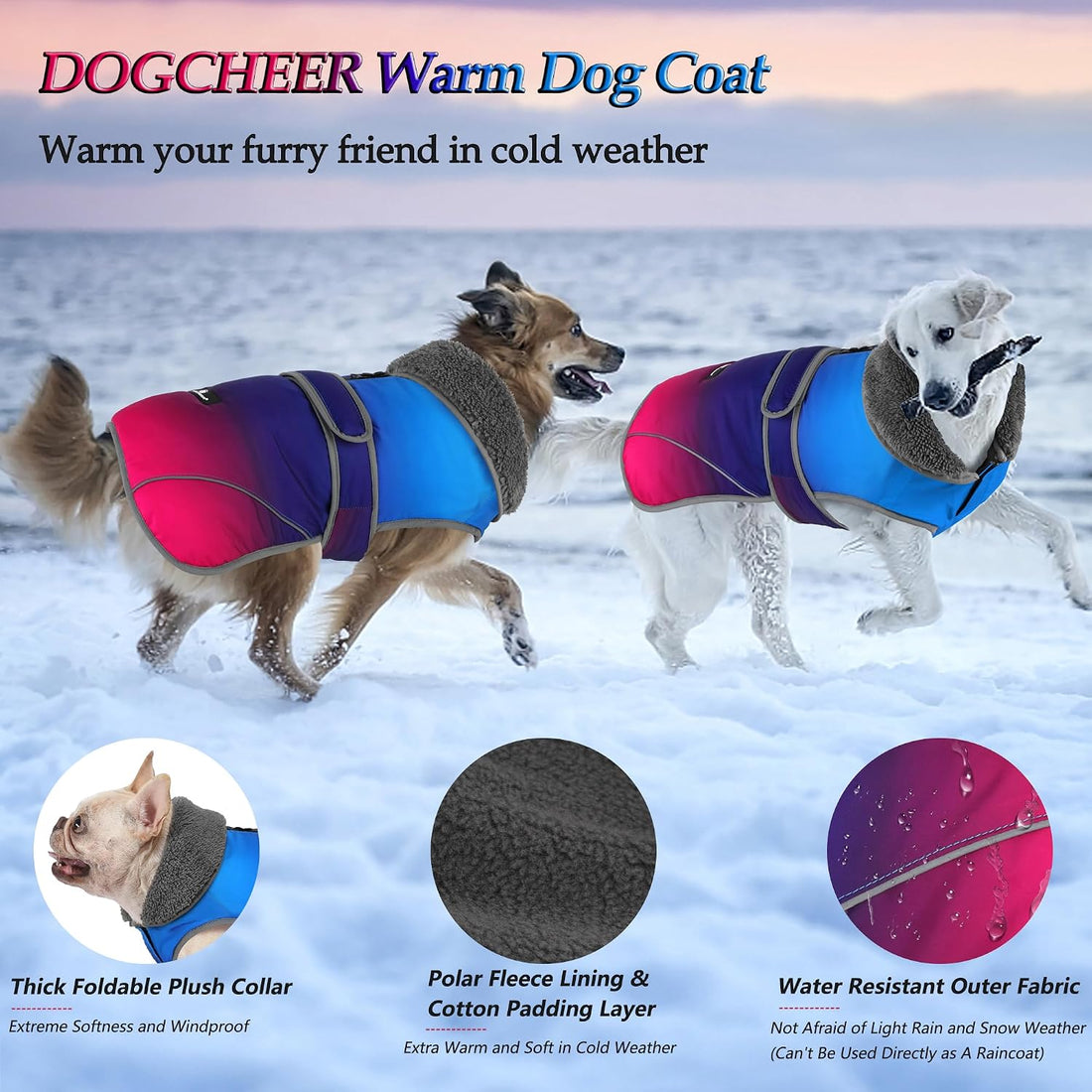 Dogcheer Dog Winter Coat, Waterproof Warm Dog Jacket with Adjustable