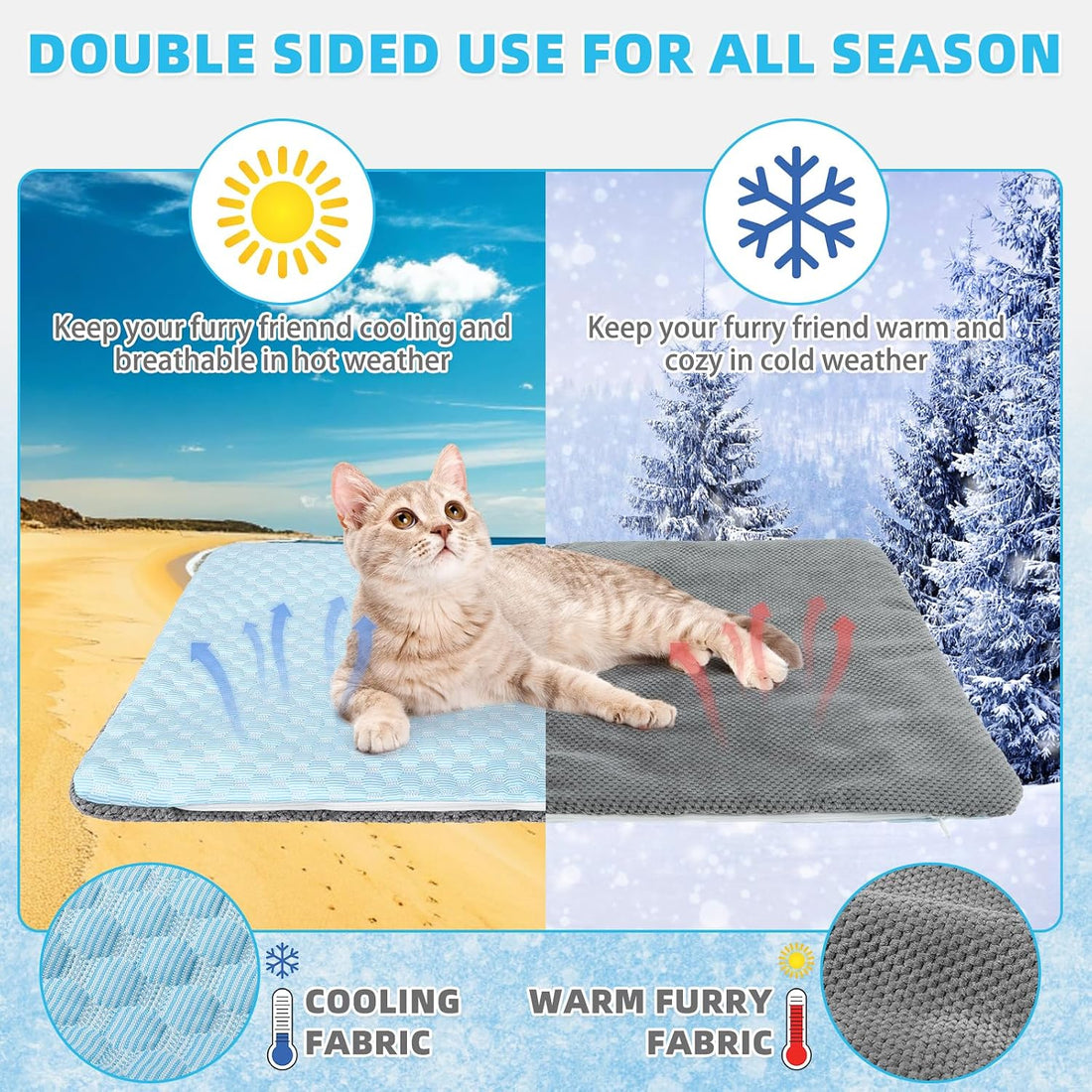 Cat Cooling Mat, Cooling Pad for Dogs Cats with Ice Gel Bag to Stay