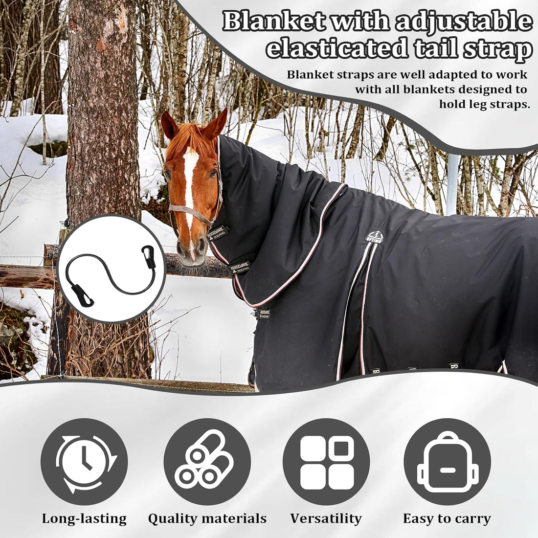 5 Pack Horse Blanket Straps Adjustable Elastic Tail Strap